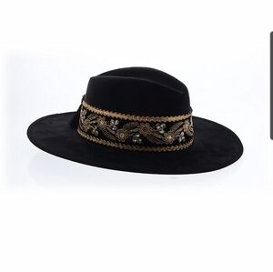 EUC HATS N ROSES Fedora Black Wool‎ Hat Size M
